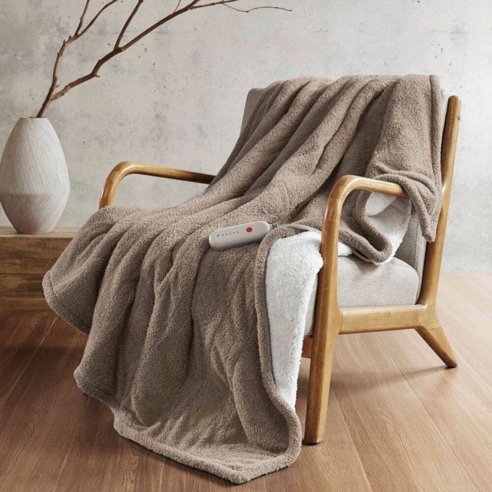 Sharper Image -  50"x60" Arden Dream Soft Heated Thro Brown